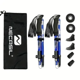 Five Section Folding Trekking Cane For Hiking And Walking - Lightweight 7075 Aluminum, Strong And Durable Outer Lock And High-density EVA Grip, M (Option: Blue)