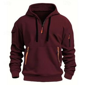 Dropped Shoulder Hooded Sweatshirt Men's Women's Plus Size Loose Pullover Fashion Sweatshirt (Option: Wine Red-4XL-1pcs)