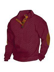 Stand Collar Long Sleeve Jacquard Knitted Pullover Sweater (Option: Wine Red-XXXL)