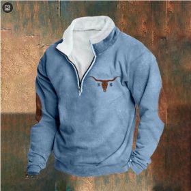 Retro Patchwork Half Cardigan Men's Long-sleeved Sweater (Option: Blue-5XL)