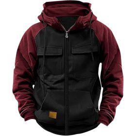 Men's Hoodie Youth Sports Multi-pocket Workwear (Option: Black-XL)