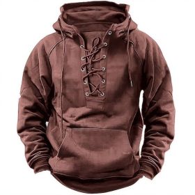 Ins Lace-up Hoodie Casual Sports Pocket Sweatshirt Men's Long-sleeved Top Clothing (Option: Pink-XL)