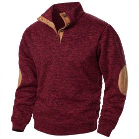 Men's Stand Collar Knitted Joint Stitching Casual Jacquard Cardigan Sweater (Option: Wine Red-XL)