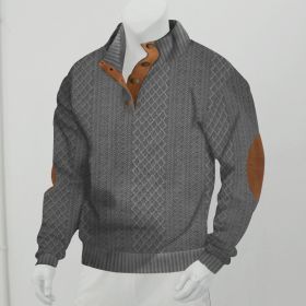 Stand Collar Long Sleeve Jacquard Knitted Pullover Sweater (Option: Dark Gray-XL)