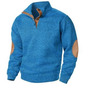 Men's Stand Collar Knitted Joint Stitching Casual Jacquard Cardigan Sweater (Option: Blue-XL)