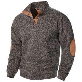 Men's Stand Collar Knitted Joint Stitching Casual Jacquard Cardigan Sweater (Option: Coffee-XL)