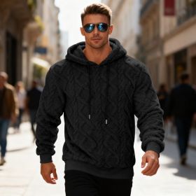 Plush Hooded Sweatshirt Winter Warm Long-sleeved Pullover Top Men's Casual Solid Color Fleece Hoodie Clothing (Option: Black-XL)