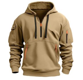 Dropped Shoulder Hooded Sweatshirt Men's Women's Plus Size Loose Pullover Fashion Sweatshirt (Option: Khaki-5XL-1pcs)