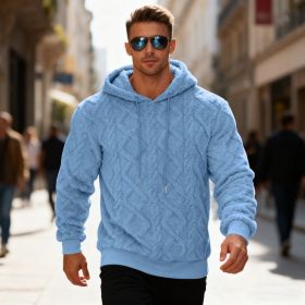 Plush Hooded Sweatshirt Winter Warm Long-sleeved Pullover Top Men's Casual Solid Color Fleece Hoodie Clothing (Option: Light Blue-XL)