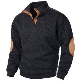 Men's Stand Collar Knitted Joint Stitching Casual Jacquard Cardigan Sweater (Option: Black-XL)