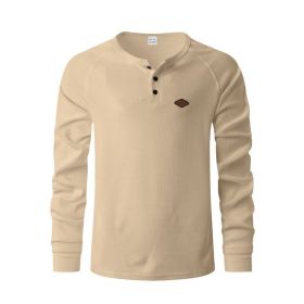 Waffle Buckle Quick-drying Raglan Henry Long Sleeve (Option: Khaki-XXXL)