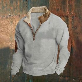 Retro Patchwork Half Cardigan Men's Long-sleeved Sweater (Option: Gray-XL)