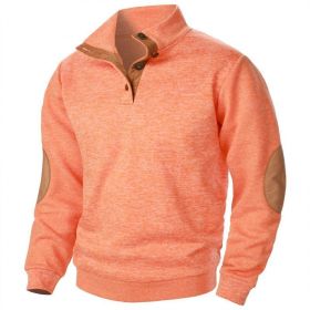 Men's Stand Collar Knitted Joint Stitching Casual Jacquard Cardigan Sweater (Option: Orange-XL)