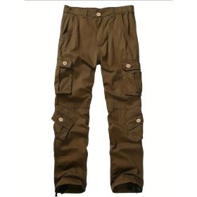 Three-dimensional Pocket Overalls Men's Multi-pocket (Option: Eight Pockets Brown-42)