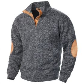 Men's Stand Collar Knitted Joint Stitching Casual Jacquard Cardigan Sweater (Option: Black And Gray-XL)