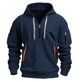 Dropped Shoulder Hooded Sweatshirt Men's Women's Plus Size Loose Pullover Fashion Sweatshirt (Option: Navy Blue-5XL-1pcs)