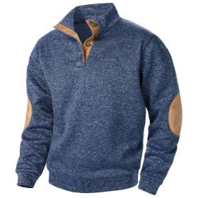 Men's Stand Collar Knitted Joint Stitching Casual Jacquard Cardigan Sweater (Option: Navy Blue-XL)