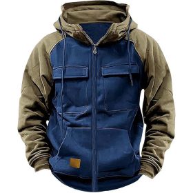 Men's Hoodie Youth Sports Multi-pocket Workwear (Option: Sapphire Blue-XL)