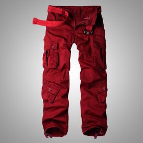 Three-dimensional Pocket Overalls Men's Multi-pocket (Option: Wine Red-S)