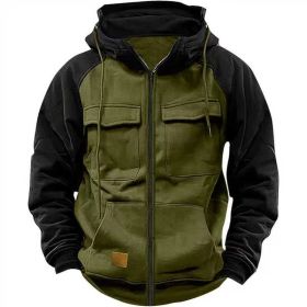 Men's Hoodie Youth Sports Multi-pocket Workwear (Option: Forest Green-S)