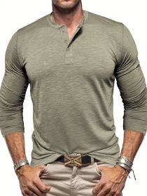 Men's Long-sleeved Henry Collar T-shirt (Option: Matcha color-XL)