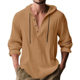 New Wish Cotton Linen Shirt Hooded Sweater Long Sleeve Hooded Casual Daily Clothing (Option: Earth yellow-S)