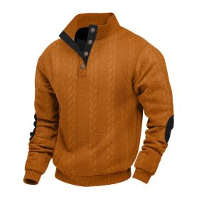 Stand Collar Long Sleeve Jacquard Knitted Pullover Sweater (Option: Brown2-S)