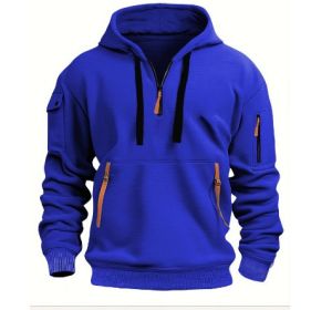 Dropped Shoulder Hooded Sweatshirt Men's Women's Plus Size Loose Pullover Fashion Sweatshirt (Option: Blue-S-1pcs)