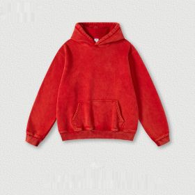 Men's Fashion Retro Velvet Padded Hooded Sweatshirt (Option: Red-XXL-Tops)