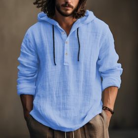 New Wish Cotton Linen Shirt Hooded Sweater Long Sleeve Hooded Casual Daily Clothing (Option: Light Blue-M)