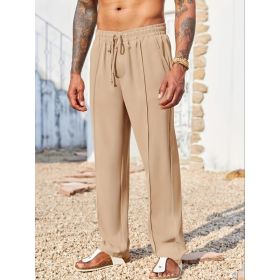 Slacks, Trendy Slacks, Men's Trousers, Men's Trousers, Long Pants, Straight Pants, Corduroy Slacks, Corsets, Anti-wrinkle Slacks, Cropped Pants, (Option: Beige-XXL)