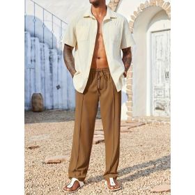 Slacks, Trendy Slacks, Men's Trousers, Men's Trousers, Long Pants, Straight Pants, Corduroy Slacks, Corsets, Anti-wrinkle Slacks, Cropped Pants, (Option: Brown-L)