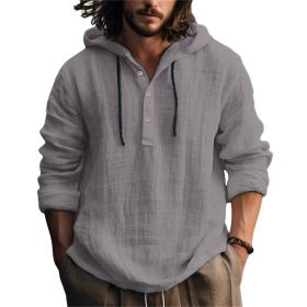 New Wish Cotton Linen Shirt Hooded Sweater Long Sleeve Hooded Casual Daily Clothing (Option: Grey-XXL)