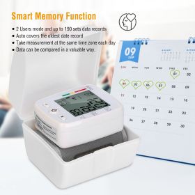 1Pc Blood Pressure Monitor Wrist Digital High Blood Pressure Cuff Heartbeat Tester With 90x2 Reading Memory 2In LCD Screen Storage Box (Option: White)