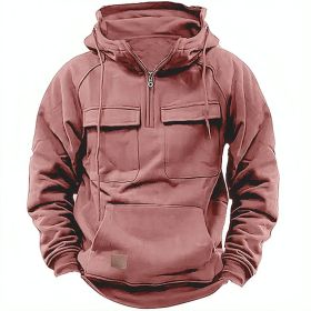 Men's Solid Color Casual Sweatshirt (Option: Rose Red-S)