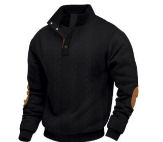 Stand Collar Long Sleeve Jacquard Knitted Pullover Sweater (Option: Black2-XL)