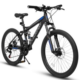 A2760  27.5 Inch Full Suspension Mountain Bike, Front And Rear Dual Shock Absorbers, Mechanical Disc Brakes, 21-Speed, Suitable For Men And Women (Option: Black)