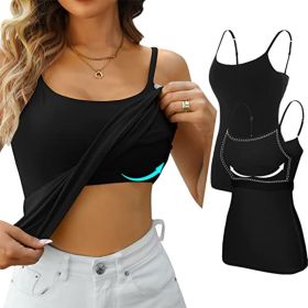 Womens Camisole Sleeveless Cami Vest Top Yoga Tank Tops (Color: Black, size: L)