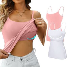 Womens Camisole Sleeveless Cami Vest Top Yoga Tank Tops (Color: Pink, size: L)