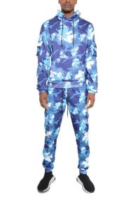 FULL CAMO HOODIE COTTON SWEAT SET (Color: Blue, size: 3XL)