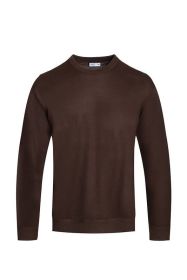 SOLID COLOR ROUND NECK SWEATER (Color: BROWN, size: XL)