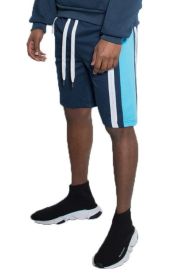 Weiv Mens Color Block Stripe Sweat Shorts (Color: NAVY, size: 2XL)