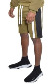 Weiv Mens Color Block Stripe Sweat Shorts (Color: OLIVE, size: XL)