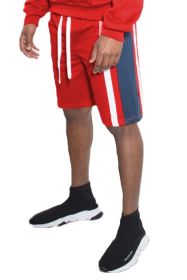 Weiv Mens Color Block Stripe Sweat Shorts (Color: Red, size: M)