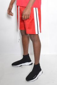 Short Sleeve Striped Tape Tshirt (Color: Red, size: L)