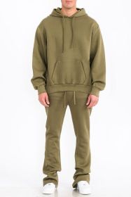 Mens Solid Fleece Flare Stacked SET (Color: OLIVE, size: 2XL)