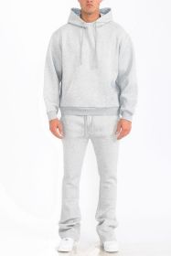 Mens Solid Fleece Flare Stacked SET (Color: H GREY, size: L)