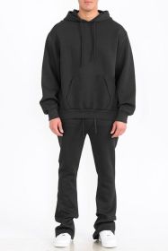 Mens Solid Fleece Flare Stacked SET (Color: Black, size: M)