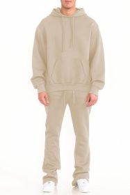 Mens Solid Fleece Flare Stacked SET (Color: OATMEAL, size: L)