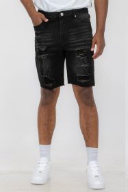 Distressed Stretch Denim Shorts (Color: Black, size: 30)